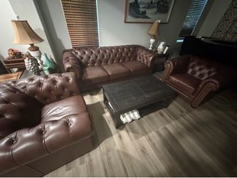 Genuine Leather Sofa: One Three-Seater and Two Single-Seaters