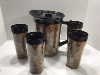 Vintage thermal pitcher with glasses