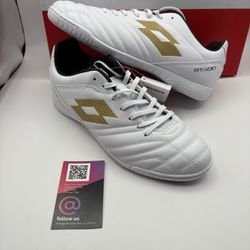 New Lotto Stadio 705 White Gold Indoor Soccer Shoes Mens Size 6.5, 11, And 13