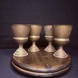 (4) Antique Persian Cups/ Goblet Middle Eastern Hand Hammered Brass Early 1900s