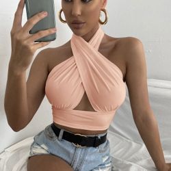Solid Cross Crop Halter Top