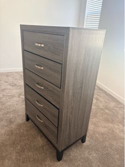 Grey 5 Drawer Wood Chest BRAND NEW