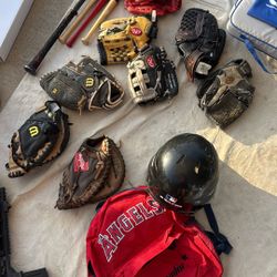 Baseball Gloves.  Bats Helmet.   All Good Condition.  