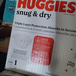 Brand New Box Of Huggies Snug And Dry Size 1 108 Count