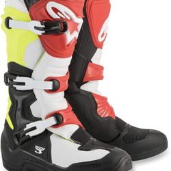Alpinestars Tech 3 Boots, Black/White/Yellow, Size 8, Good Condition