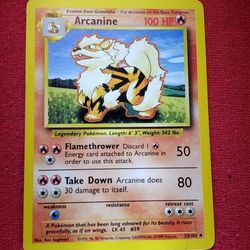 🔥VINTAGE 1999 WIZARDS OF THE COAST. ARCANINE 23/102 POKÉMON CARD. BASE UNLIMITED SET. UNCOMMON. NON HOLO. LP.