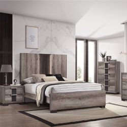 Brand New 2 Tone Queen Size Bed Set With Dresser Mirror Nightstand And LED headboard 