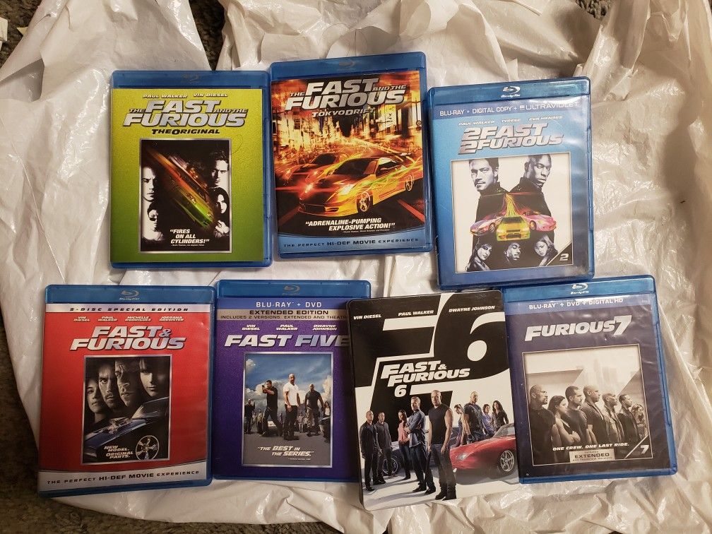Fast And The Furius 1-7 Blu Ray's for Sale