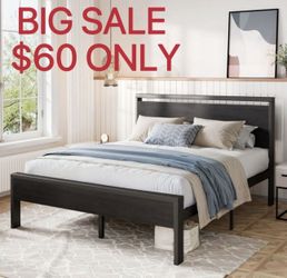 BIG SALE FULL/ QUEEN Size Bed Frame, Heavy Duty Metal Platform Bed with Wooden Headboard & Footboard