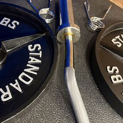 NEW Olympic Equipment Curl Bar of 20# with Cooper Bearings and Plates 2X35s, 2X25s, 2X10s and 2X5s pounds. Brute 170#