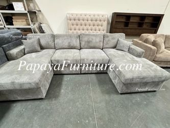 NEW Sectional Sofa with TWO CHAISE Seccional Couch Light Grey Fabric Big Discount Ashley IKEA Style BIG SALE Clearance Dark Grey Black Designer