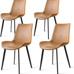Dining Chairs Set of 4, Modern PU Leather Dining Room Chair with Sturdy Metal Legs, Upholstered Seat Dinner Chairs Accent Side Chairs for Indoor Kitch