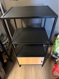 Black end bed side table shelf storage door