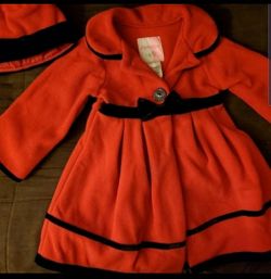 Lovely Sofia Rose Baby Pea Coat, Red/ Black Velvet Trim With Matching Hat!