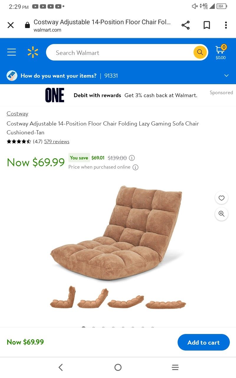 Floor Chair Folding Sofa $50