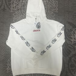 White Hoodie Deuce Peace Sign Design - XL