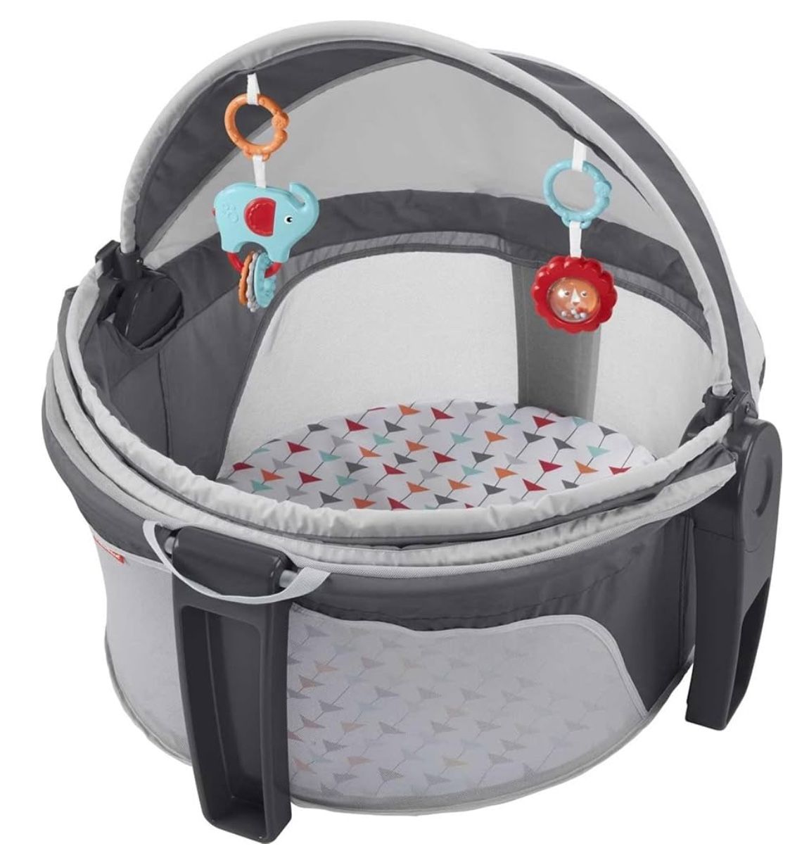 Fisher-Price Portable Bassinet On-The-Go Baby Dome, Travel Play Space with Developmental Newborn Toys & Canopy, Windmill