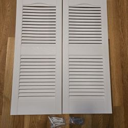 Mid America 14.5 in. x 36 in. Louvered Vinyl Exterior Shutters Pair in White 001