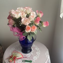 Blue Vase With Roses