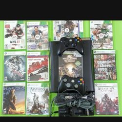 Xbox 360 120GB Slim Black Console Bundle With 11 Games, 2 Controllers, 2 Chatpads, 1 Battery Charger, Power & HDMI Cables Tested In Pristine Condition