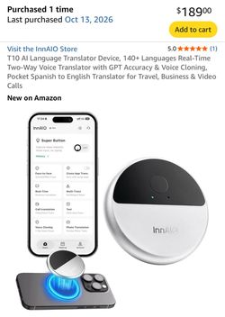 T10 AI Language Translator Device, 140+ Languages Real-Time Two-Way Voice Translator with GPT Accuracy