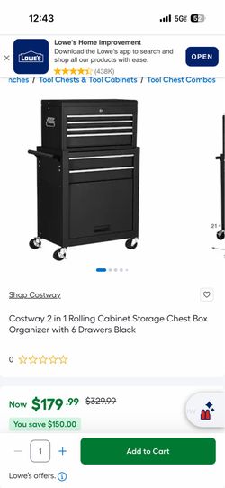 2 in 1 Rolling Cabinet Storage Chest Box Organizer with 6 Drawers Black