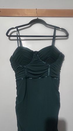Large  Dark Green Ruched Spaghetti Strap Dress