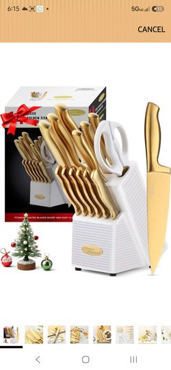 White and gold knife set