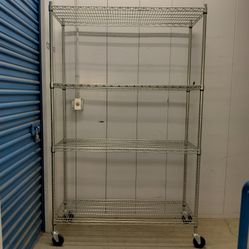Chrome Metal Wire Rack With Lockable Casters