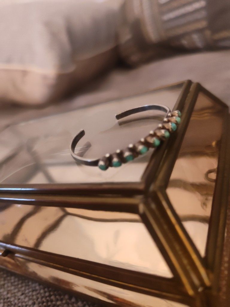 Vintage Sterling Silver And Turquoise Infant Cuff