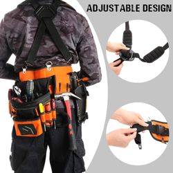 Tool Belt Padded Suspenders Carpenter's Rig, Durable Electrician's Combo Bag Hammer Holder