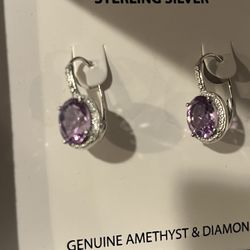 Diamond And Amethyst Earrings 