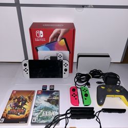  Nintendo Switch OLED Model Bundle-64GB- White-4 Games/4 Joycons/1 Controller and more