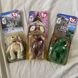 Ty Beanie Babies Britannia, Erin, Maple The Bear McDonalds Set of 3/4 1997 - UNOPENED!