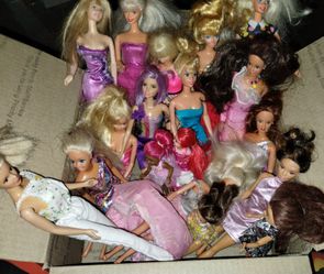 Box Of Barbie Dolls, Clothes And Shoes 