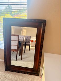 Wooden table and matching mirror