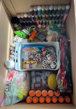 Huge box of arts and crafts items; some new, some used