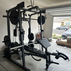 Vesta Fitness Smith Machine 2001 w/Bench Attachment | 230lb Bumpers Weights | 7ft Olympic Bar | Fitness | Gym Equipment | FREE DELIVERY🚚 