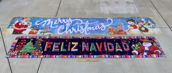 2 CHRISTMAS BANNERS, MERRY CHRISTMAS AND FELIZ NAVIDAD