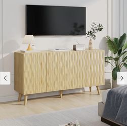 Accent Storage Cabinet with Adjustable Shelves, Two-Door Wavy Door Sideboard for Dining Room or Entryway