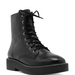 EUC $200 SCHUTZ McKenzie Combat Boots 8.5 Black Leather Lace-Up Made in Brazil Zip