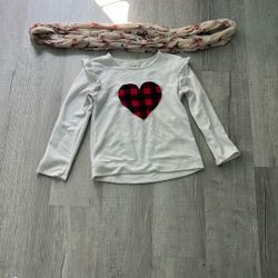 Shirt/Sweater With Plaid Heart And Christmas Scarf (sold Together Or Separately)