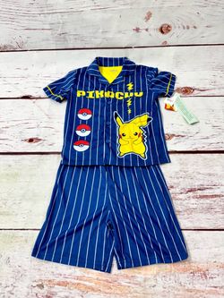 Pokémon Pajamas Kids PJs Boys Pikachu 2 PC Set Sleepwear Blue Navy M (8)