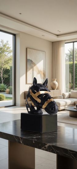 Equestrian Statue Comprised of Metal and Marble by Honsol - High Value Appearance Gorgeous Horse Ranch Decor Decoration