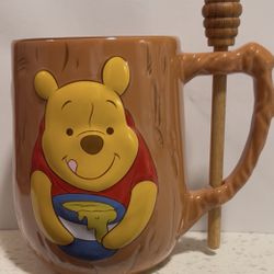 Disney Winnie The Pooh Ceramic Coffee Mug With Honey Stick Stirrer