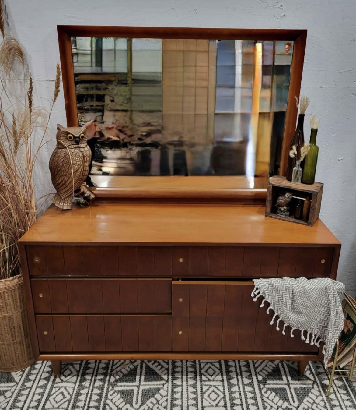 Mid century, modern dresser and mirror
