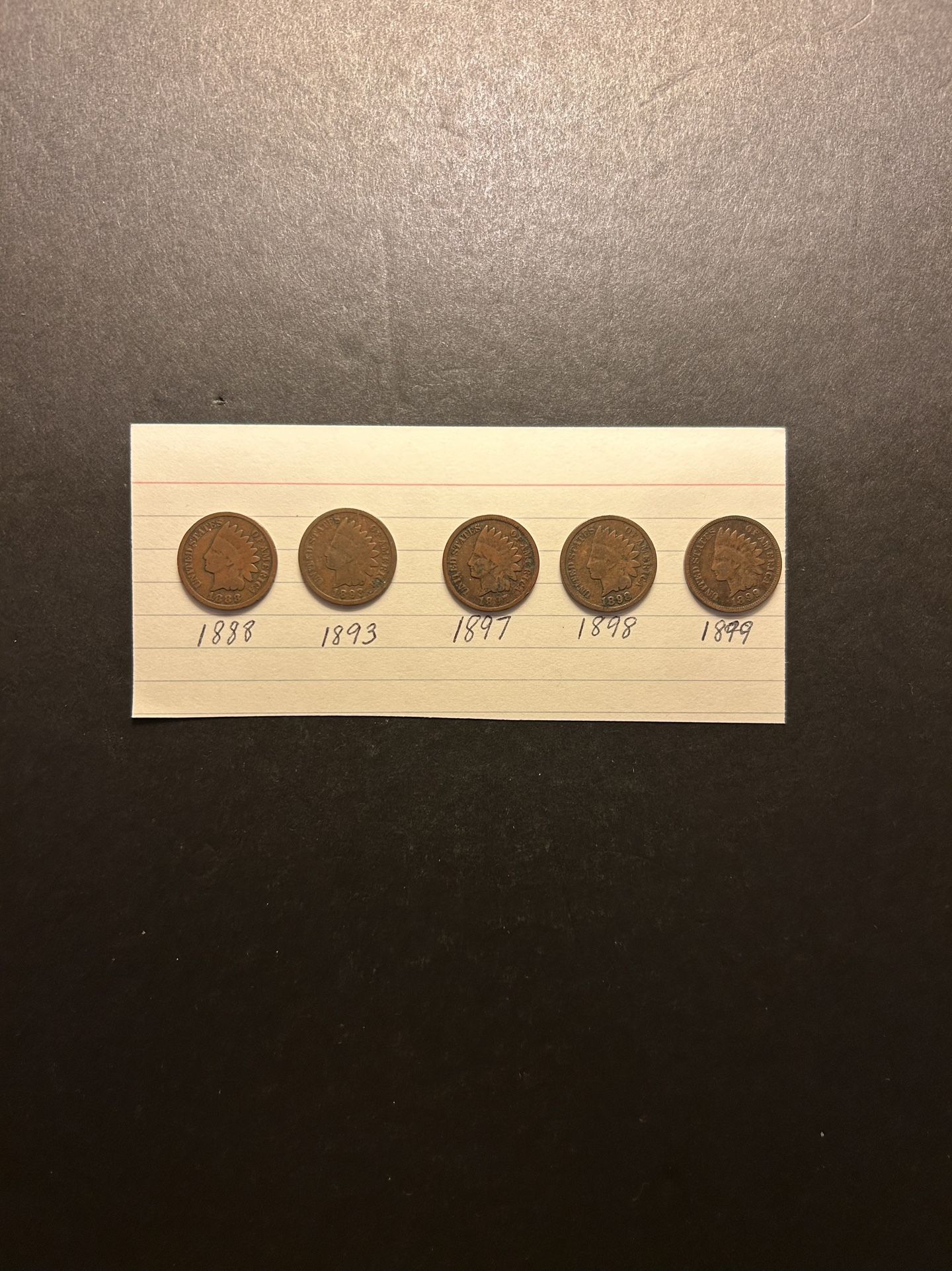 Coins – Indian pennies – over 125 years old – 1888, 1893, 1897, 1898 and 1899 - Total 5 Coins
