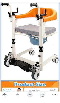 Upgrade Patient Lift Transfer Chair Potty Wheelchair for Home with 180°Split Open Seat, 20" Seat Width, Transfer Lift Aid for Bedside, Height Adjust t