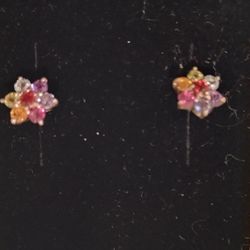 GemsTV Stud Earrings Sterling  Multistone Flowers New