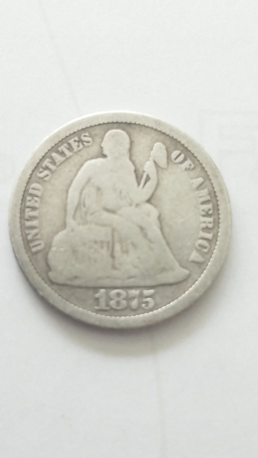 1875 SITTING LIBERTY DIME!